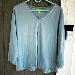 Sigrid Olsen Light Blue Cotton V-Neck Top
